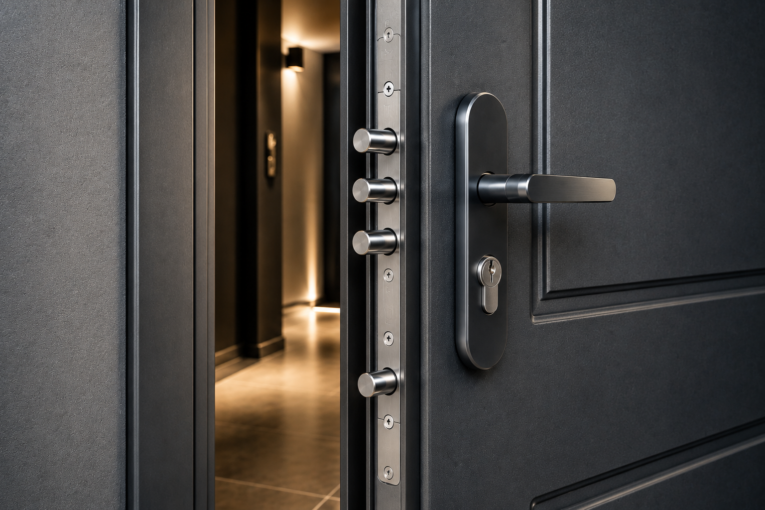 Porte sécurisée par une serrure multipoints CFS